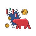 Collection colored thin icon of bear market trading Royalty Free Stock Photo