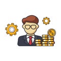 Collection colored thin icon of business man, cog, money coin Royalty Free Stock Photo