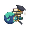 Collection colored thin icon of geography, globe, magnifying glass, learning subject