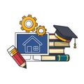 Collection colored thin icon of house design learning subject