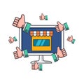 Collection colored thin icon of popular on line shop