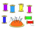 Collection of colored threads and a needle bar. Craft. Royalty Free Stock Photo