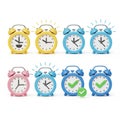 Collection of colorful alarm clocks with different faces and checkmarks on a white background Royalty Free Stock Photo