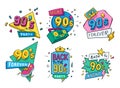 Collection colorful back to 90s logo vector flat illustration in pop art style ninety years emblem