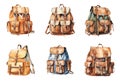 Collection of Colorful Bags Depicted in Vibrant Watercolor Illustration