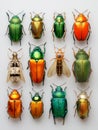 Collection of colorful beetles showcasing diverse patterns and metallic sheens Royalty Free Stock Photo