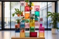 A collection of colorful blocks stacked on top of each other, representing teamwork.