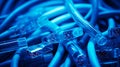 A collection of colorful Blue data cables and connectors, representing the interconnectedness of modern information Royalty Free Stock Photo