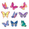 Collection of colorful butterflies. Imitation of watercolor butterflies. Set of decorative, abstract butterflies or moths. Vector. Royalty Free Stock Photo