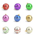 Collection of colorful christmas balls. White isolated. 3D render Royalty Free Stock Photo