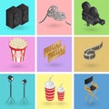 Collection of colorful cinema or movie objects