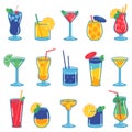 Collection of colorful cocktails isolated on white background. Flat Vector illustration Royalty Free Stock Photo