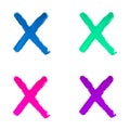 Collection colorful cross sign. Blue, green, pink, purple watercolor check mark on white background. Brush strokes hand drawn. Abs Royalty Free Stock Photo