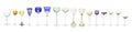 Collection of colorful crystal chalices and wineglasses Royalty Free Stock Photo