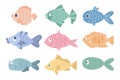 Collection of colorful cute sea fishes. Icons in cartoon style for children Royalty Free Stock Photo