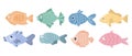 Collection of colorful cute sea fishes. Icons in cartoon style for children Royalty Free Stock Photo