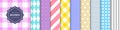 Collection of colorful delicate geometric seamless patterns. Simple cute bright backgrounds with lines and dots