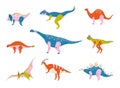Collection of Colorful Dinosaurs, Brontosaurus, Tyrannosaurus, Ankylosaurus, Tsintaosaurus, Pterodactyl, Parasaurolophus
