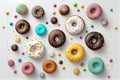 Collection of colorful donut sprinkles on white background. Ai generated