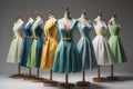 Collection of colorful dresses on mannequins, generative ai Royalty Free Stock Photo