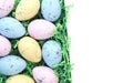 Collection of colorful Easter eggs with blank white space