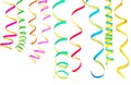 Collection of colorful explosion of Party streamers, serpentine, curly paper ribbons. Multicolored party decorations. White