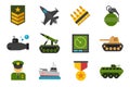 Collection of colorful flat icon vector, military concept vector illustration isolated on white background.