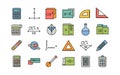 Educational icon set featuring mathematics geometry and science supplies in a clean design Royalty Free Stock Photo