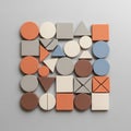 A collection of colorful foam shapes arranged on a light gray surface. The assortment includes Royalty Free Stock Photo