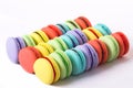 Collection of colorful French macarons are next to each other