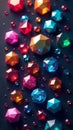A collection of colorful gems with a polygonal shape