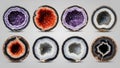 Collection of colorful geode slices Royalty Free Stock Photo