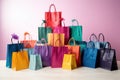 collection of colorful gift bags with matching tissue paper