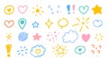 A collection of colorful hand drawn doodle icons and decorative elements shown Royalty Free Stock Photo