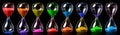 Collection of colorful hourglasses showing the passage of time