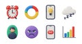 Collection of colorful icons representing apps time sleep emotions and data analytics Royalty Free Stock Photo