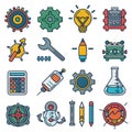 Collection of Colorful Icons Representing Tools and Engineering Concepts Royalty Free Stock Photo
