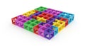 Colorful interlocking plastic cubes arranged in a grid pattern on a white background Royalty Free Stock Photo
