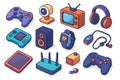 Collection of colorful isometric electronic gadgets and gaming devices electronics technology Royalty Free Stock Photo