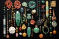 collection of colorful jade beads and pendants Royalty Free Stock Photo
