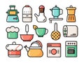 Collection of colorful kitchen tools and appliances icons Royalty Free Stock Photo