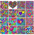 Collection of 16 colorful painted Hearts