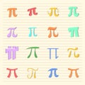 Collection of colorful pi symbols Royalty Free Stock Photo