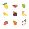 Collection of colorful Pixel icons of fruits vector illustration.