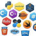 Collection of colorful programming language icons in hexagonal shapes Royalty Free Stock Photo