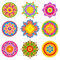 Collection of colorful rangoli pattern for India festival decoration