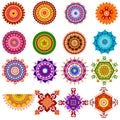 Collection of colorful rangoli pattern for India festival decoration