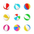 Collection colorful realistic beach ball vector illustration different symbol of summer vacation