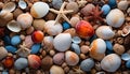 Collection of colorful seashells, nature underwater decoration generated by AI