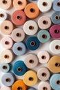 Collection of colorful spools of yarn arranged in a bright, clean, top down view showcasing creative possibilities and material Royalty Free Stock Photo